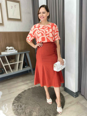 Saia Karen Midi Sereia Linho