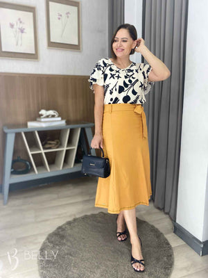 Saia Karen Midi Sereia Linho