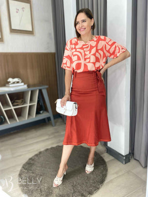 Saia Karen Midi Sereia Linho