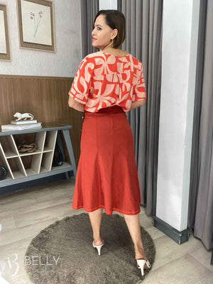 Saia Karen Midi Sereia Linho