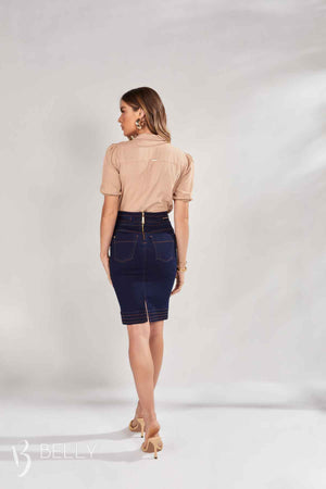 Saia Lápis Jeans com Zig Zag