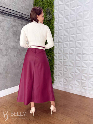 Saia Evasê Max Midi em Couro Ecológico