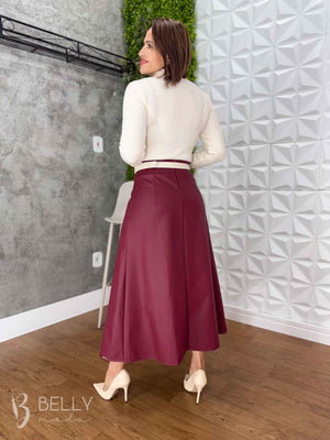 Saia Evasê Max Midi em Couro Ecológico