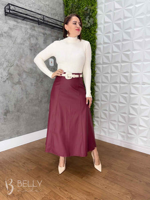 Saia Evasê Max Midi em Couro Ecológico