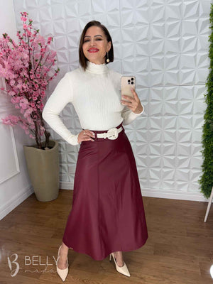 Saia Evasê Max Midi em Couro Ecológico