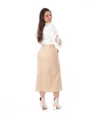 Saia Midi Linho Bege