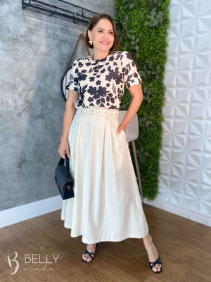 Saia Midi Linho Deyse