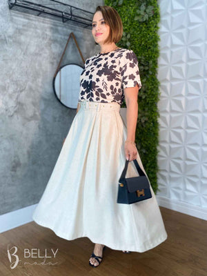 Saia Midi Linho Deyse