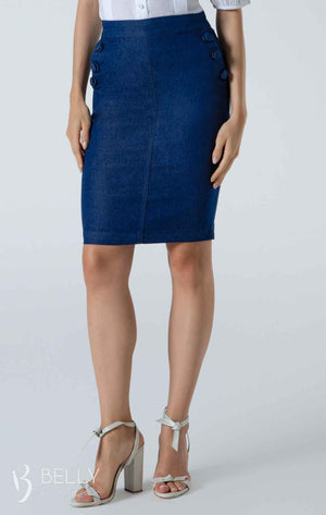 Saia Reta Jeans com Botão e Viés