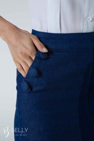 Saia Reta Jeans com Botão e Viés