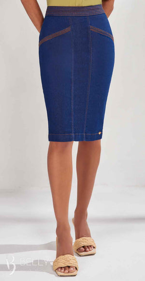 Saia Reta Jeans com Detalhe de Costura
