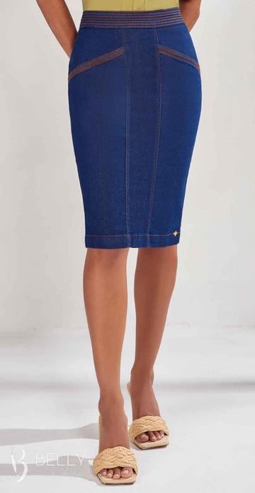 Saia Reta Jeans com Detalhe de Costura
