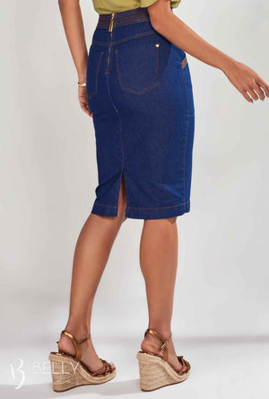 Saia Reta Jeans com Detalhe de Costura