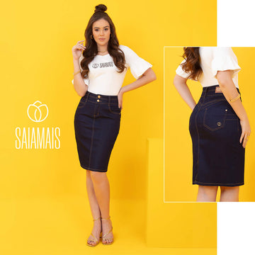 Saia Reta Jeans Escura