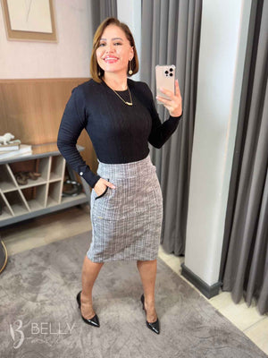Saia Reta Malha Tweed