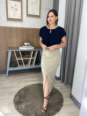 Saia Reta Midi Fenda Sarja