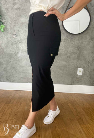 Saia Reta Midi Fenda Sarja