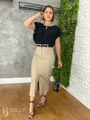 Saia Reta Midi Fenda Sarja