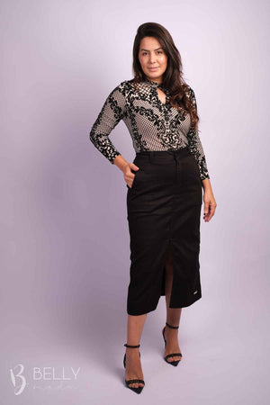 Saia Sarja Evasê Preto