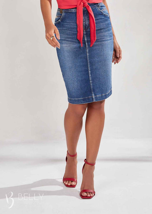 Saia Tradicional Jeans com Tachas