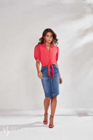 Saia Tradicional Jeans com Tachas