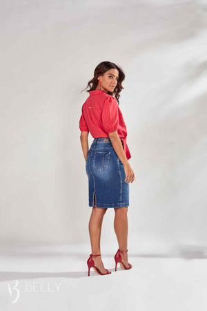 Saia Tradicional Jeans com Tachas
