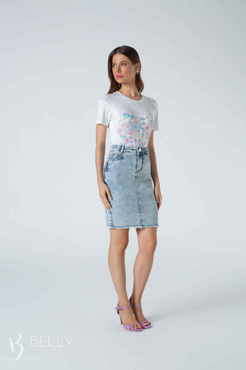 Saia Tradicional Jeans com Tachas