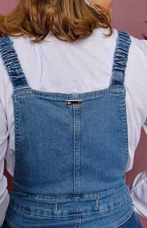 Salopete Evase Bloco de Cor Jeans