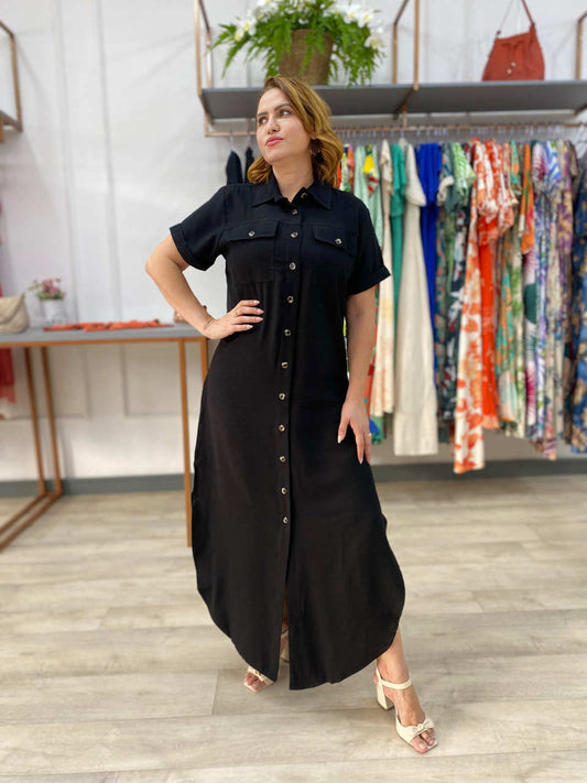 Vestido Camisão Luana Max Midi Manga 3/4