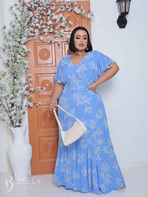 Vestido Celeste Evasê Max Midi