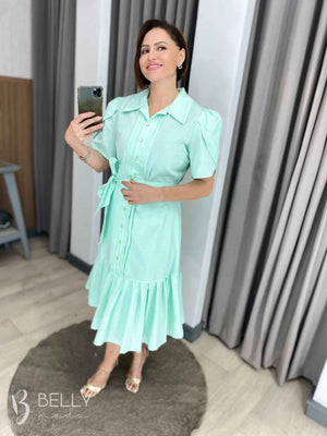 Vestido Evasê Tricoline Rosa com Pregas