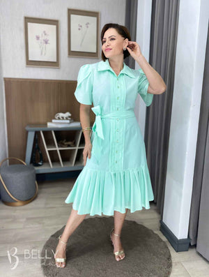 Vestido Evasê Tricoline Rosa com Pregas