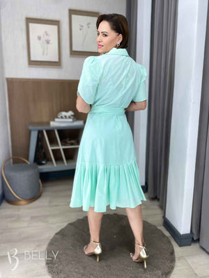 Vestido Evasê Tricoline Rosa com Pregas