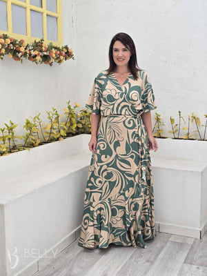 Vestido Isla Evasê Transpassado Longo