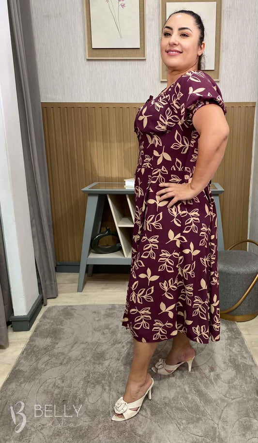 Vestido Midi Karina Plus Size Liso em Viscose Casual Elegante