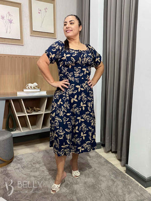 Vestido Midi Karina Plus Size Liso em Viscose Casual Elegante