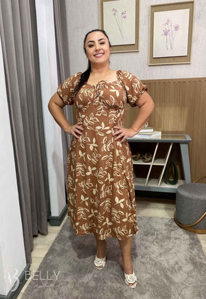 Vestido Midi Karina Plus Size Liso em Viscose Casual Elegante