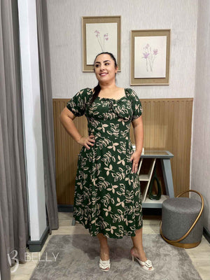 Vestido Midi Karina Plus Size Liso em Viscose Casual Elegante