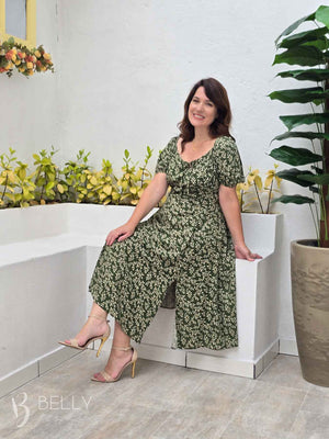 Vestido Midi Karina Plus Size Liso em Viscose Casual Elegante