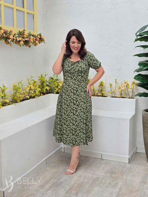 Vestido Midi Karina Plus Size Liso em Viscose Casual Elegante