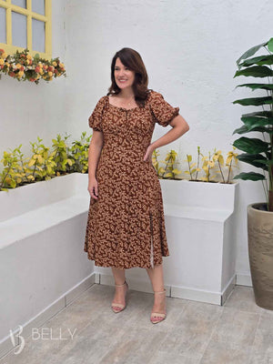 Vestido Midi Karina Plus Size Liso em Viscose Casual Elegante