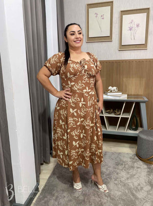 Vestido Midi Karina Plus Size Liso em Viscose Casual Elegante