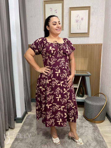 Vestido Midi Karina Plus Size Liso em Viscose Casual Elegante