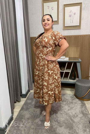 Vestido Midi Karina Plus Size Liso em Viscose Casual Elegante