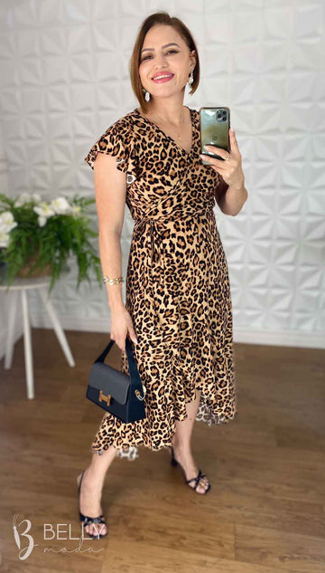 Vestido Midi Kátia Envelope em Viscose Casual Elegante