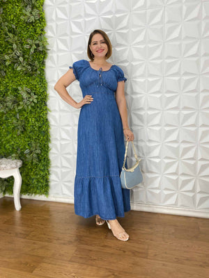 Vestido Leandra Jeans com Lastex