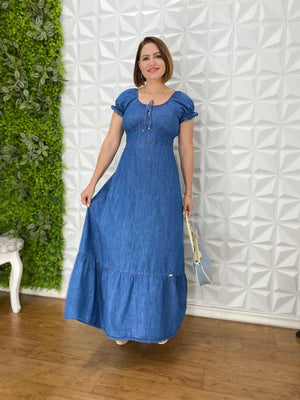 Vestido Leandra Jeans com Lastex