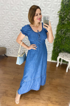 Vestido Leandra Jeans com Lastex