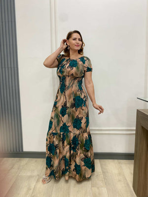 Vestido Ciganinha Longo com Lastex na Cintura