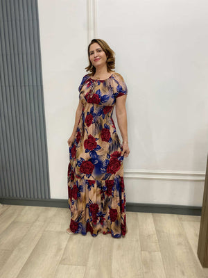 Vestido Ciganinha Longo com Lastex na Cintura